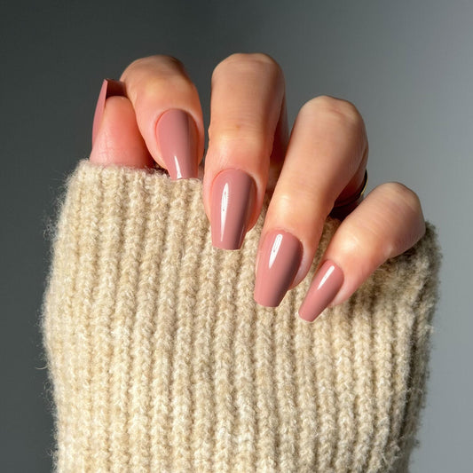 Glamnetic Press On Nails - Medium Coffin Fake Nails, Muted Mauve Purple Nails, Mauve Affair | 15 Sizes - 30 Nail Kit with Glue | Gift for Mom