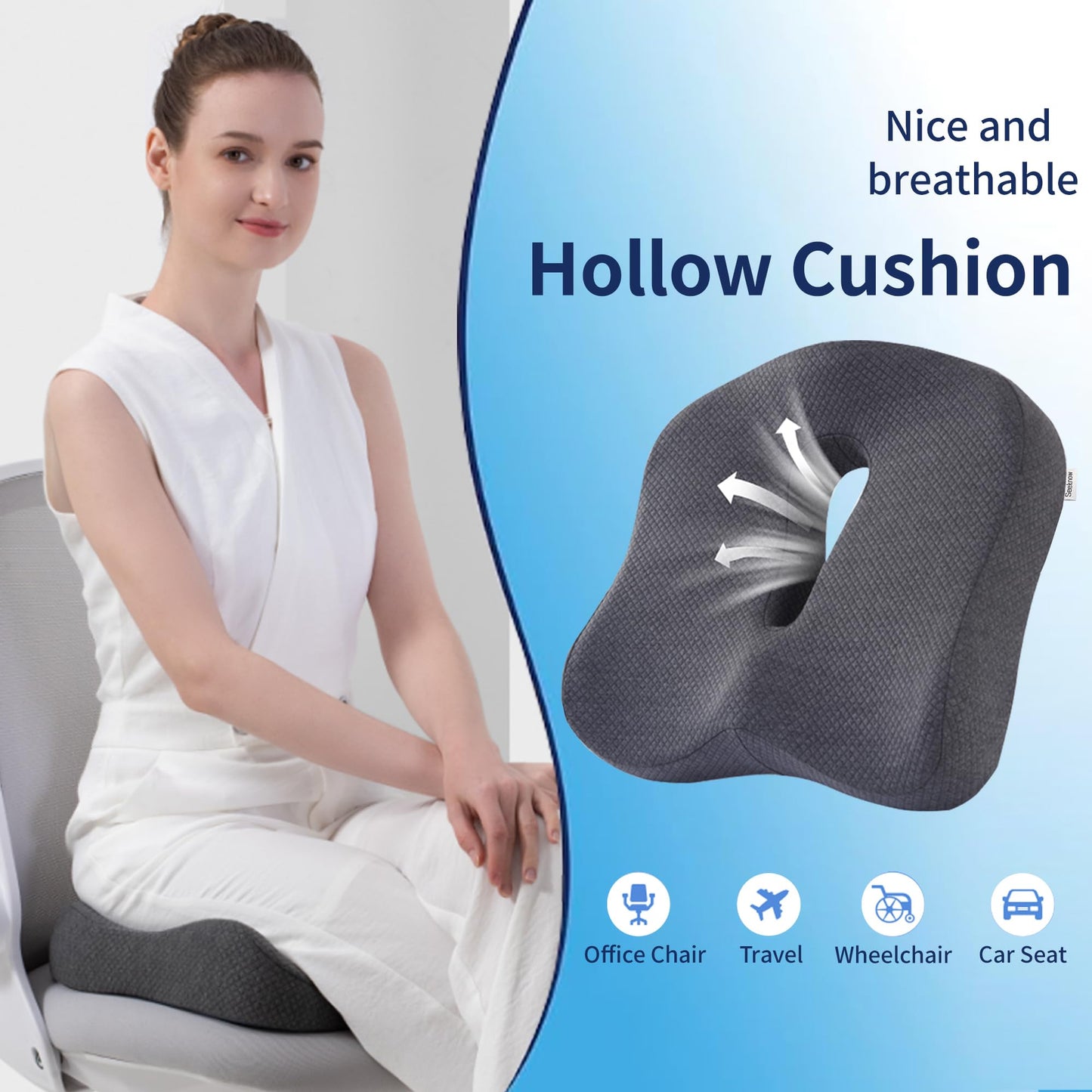 seeknow Ultimate Comfort Memory Foam Donut Cushion for Women/Men Donut Cushions for Sitting Postpartum Pillow Doughnut Pillow for Extra Large Size for Office Chair, Car, and Home Seating