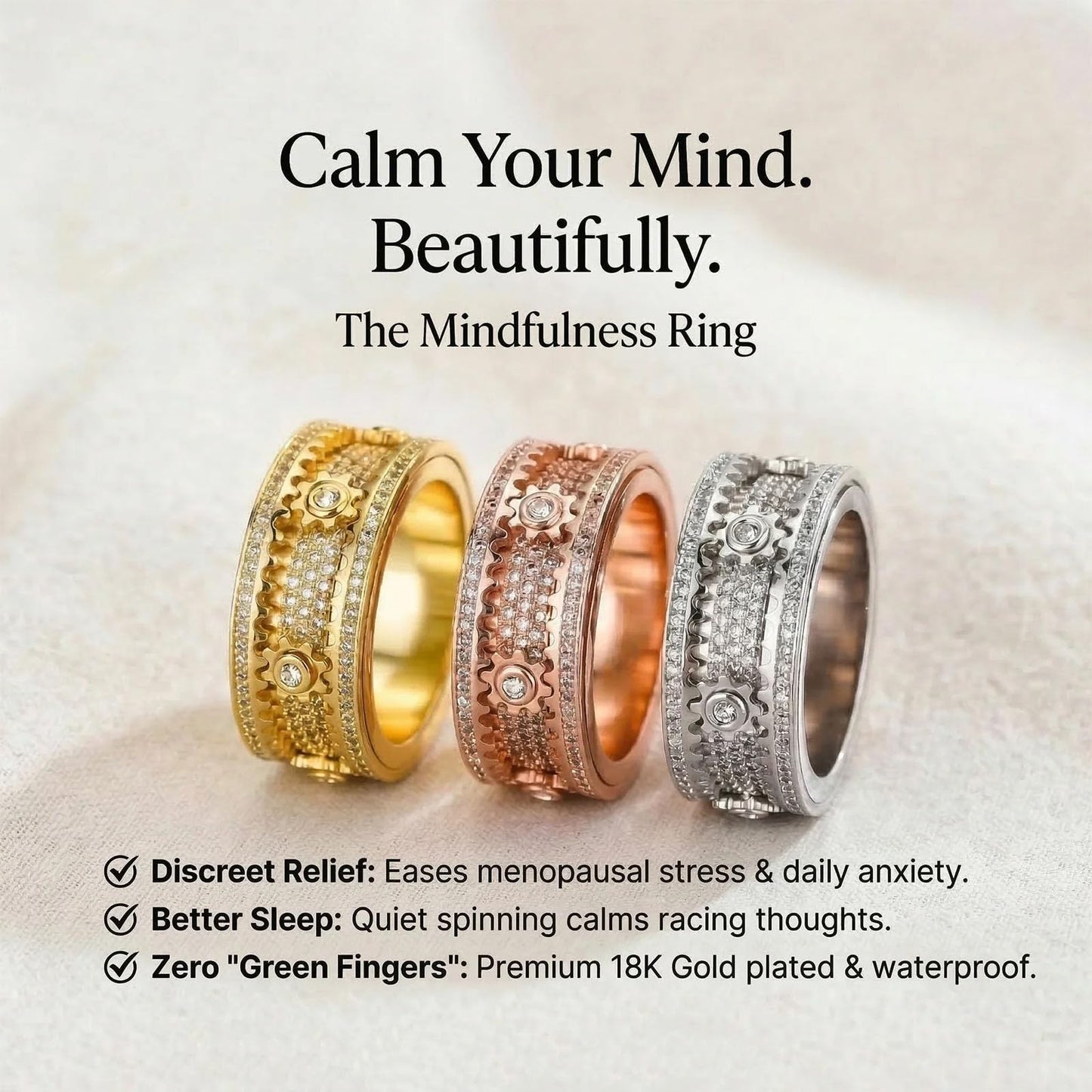 Xarewx Mindfulness Rings for Women, Fidget Ring, Adjustable Anti-Anxiety Fidget Rings, Menopause and Stress Ring, Calm & Everyday Wear(3pcs, 12)