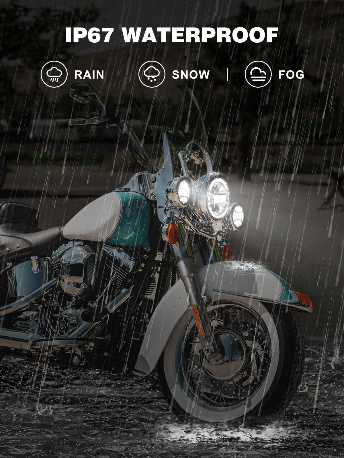 SPL 1000% Bright 7 inch Motorcycle LED Headlight with Halo DRL 4.5" Fog Passing Lights DOT Kit Compatible with Road King Electra Glide Street Glide Heritage Softail Ultra Classic Fat Boy Tri, Silver