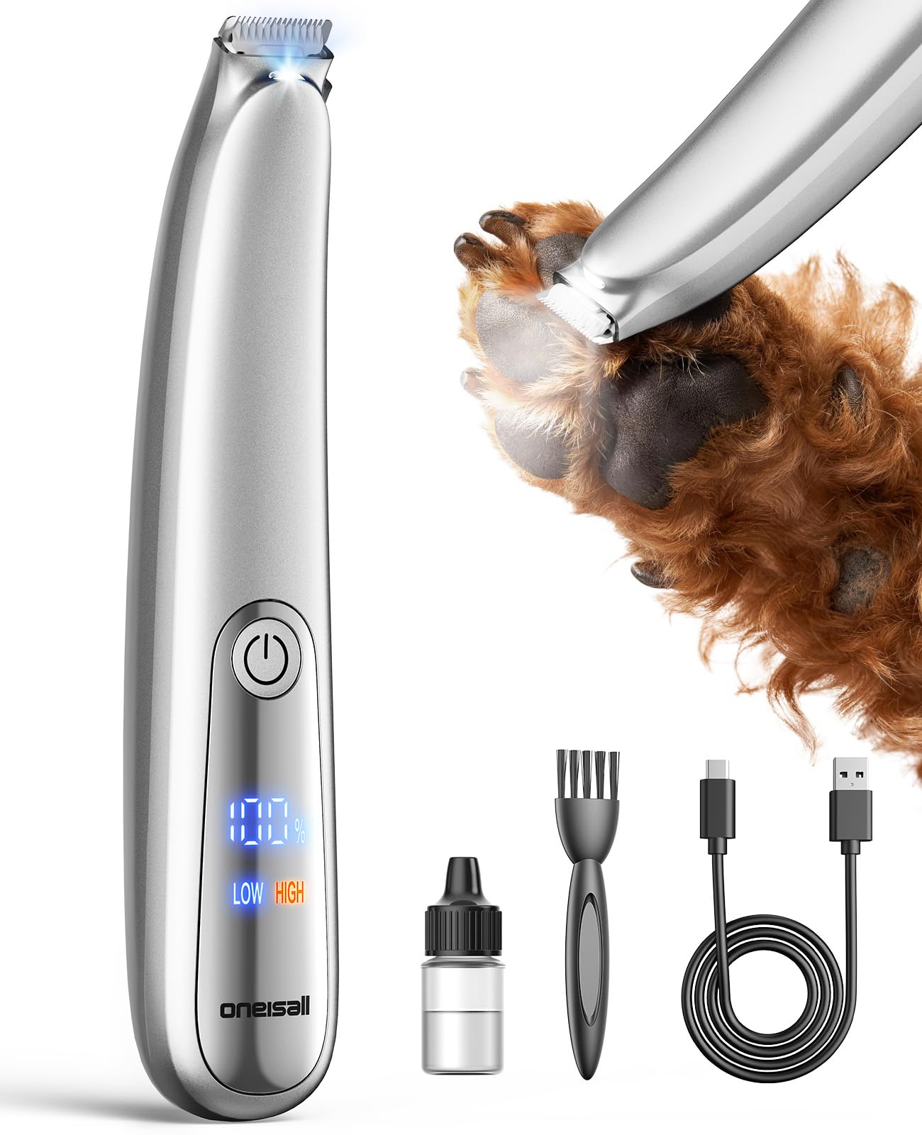 oneisall Dog Grooming Vacuum Purple and 2-Speed Dog Paw Trimmer Silver