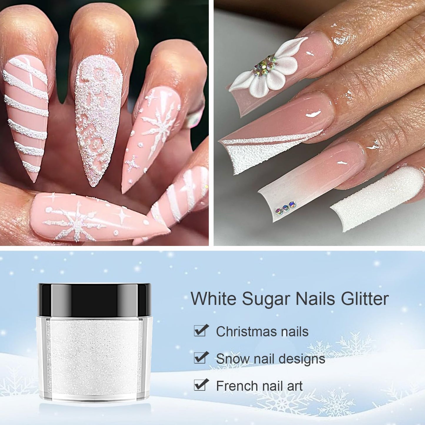 Furtherpretty Nail Glitter Powder Set, 2PCS Black & White Extra Fine Glitter Dust for Nails, Sugar Effect Powder for Acrylic Nails, Shiny Nail Art Decoration, Efecto Azúcar para Uñas Acrílicas