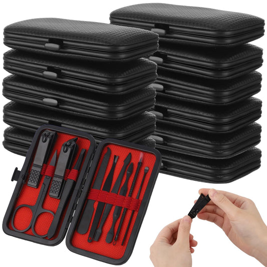 12 Pcs 10-in-1 Manicure Set, Stainless Steel Nail Pedicure Kit with PU Leather Travel Case, Multi-Functional Grooming Set for Men and Women, Ideal Birthdays & Christmas Gifts