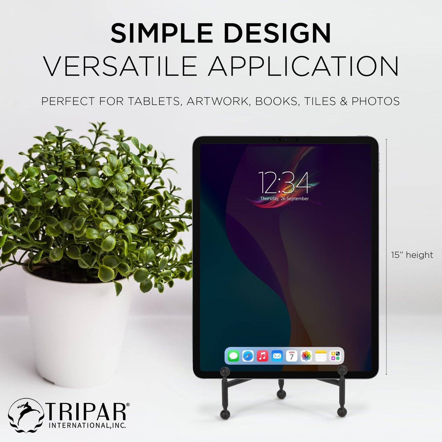TRIPAR Modern Tripod Easel Display, Black Finish - Lightweight & Durable Design - Perfect for Displaying Decorative Pictures, Artwork, Plates, Tiles, & More (12 Inch)