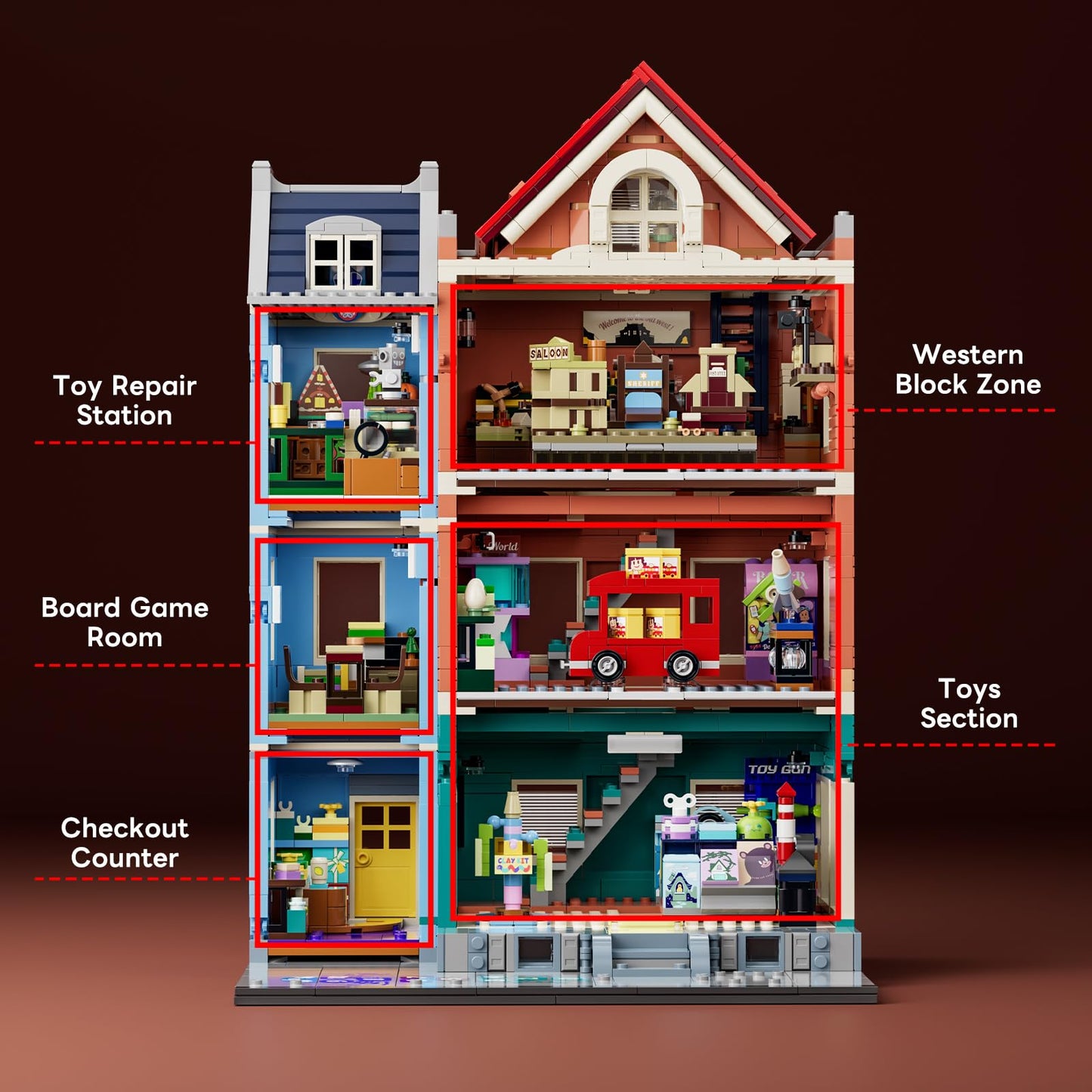 Lumibricks Toy-Store Lighting Building-Bricks Set – City Town Modular Townhouse Toy Shop Dollhouse LED Light Display Model 3086 Pcs Construction Kit for Adults and Teens