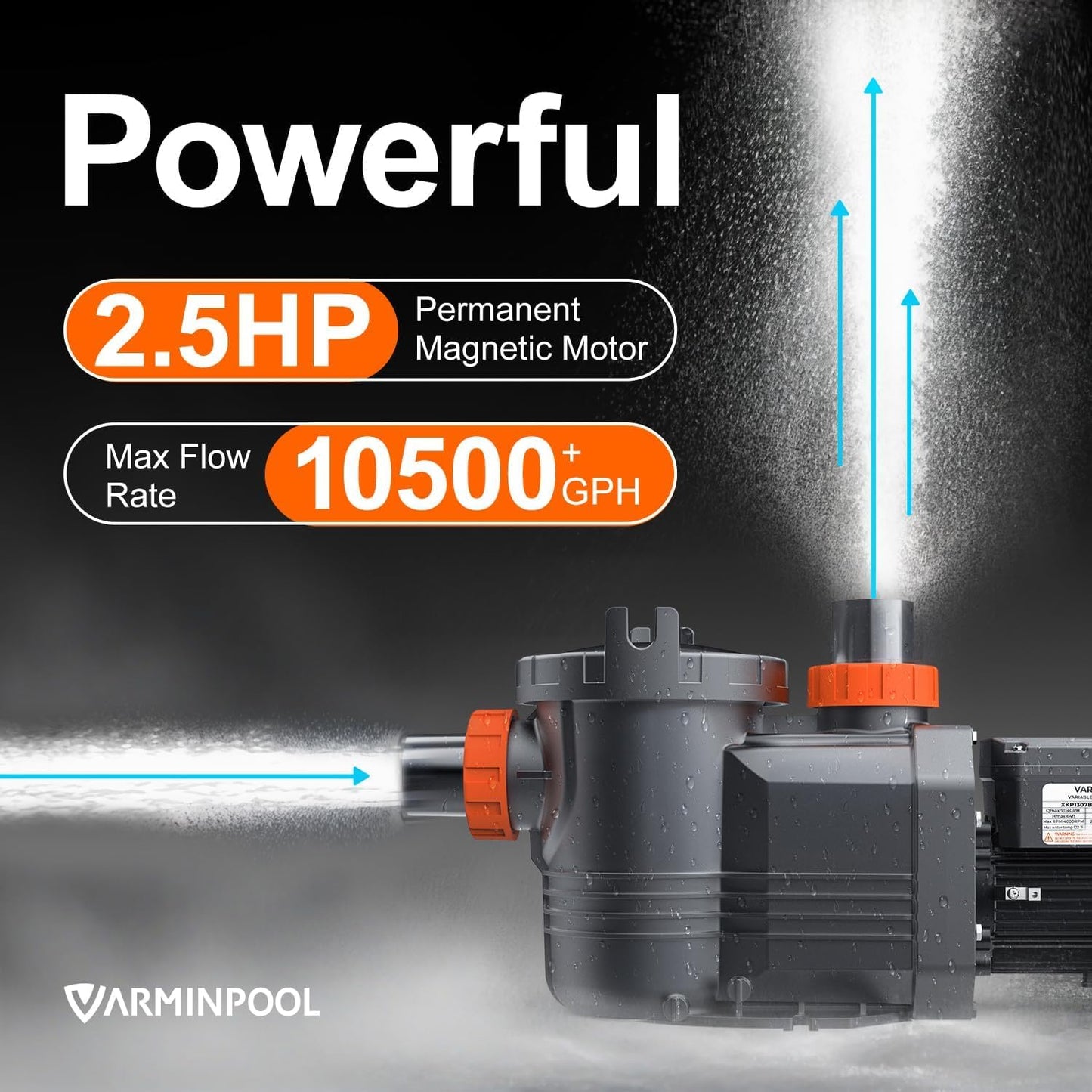 VARMINPOOL Variable Speed Pool Pump Inground, 2.5HP, 10567GPH High Flow Energy Efficient Pool Pump for Above Ground Pool, Programmable Timer, Rain Cover, 220V, Large Filter Basket