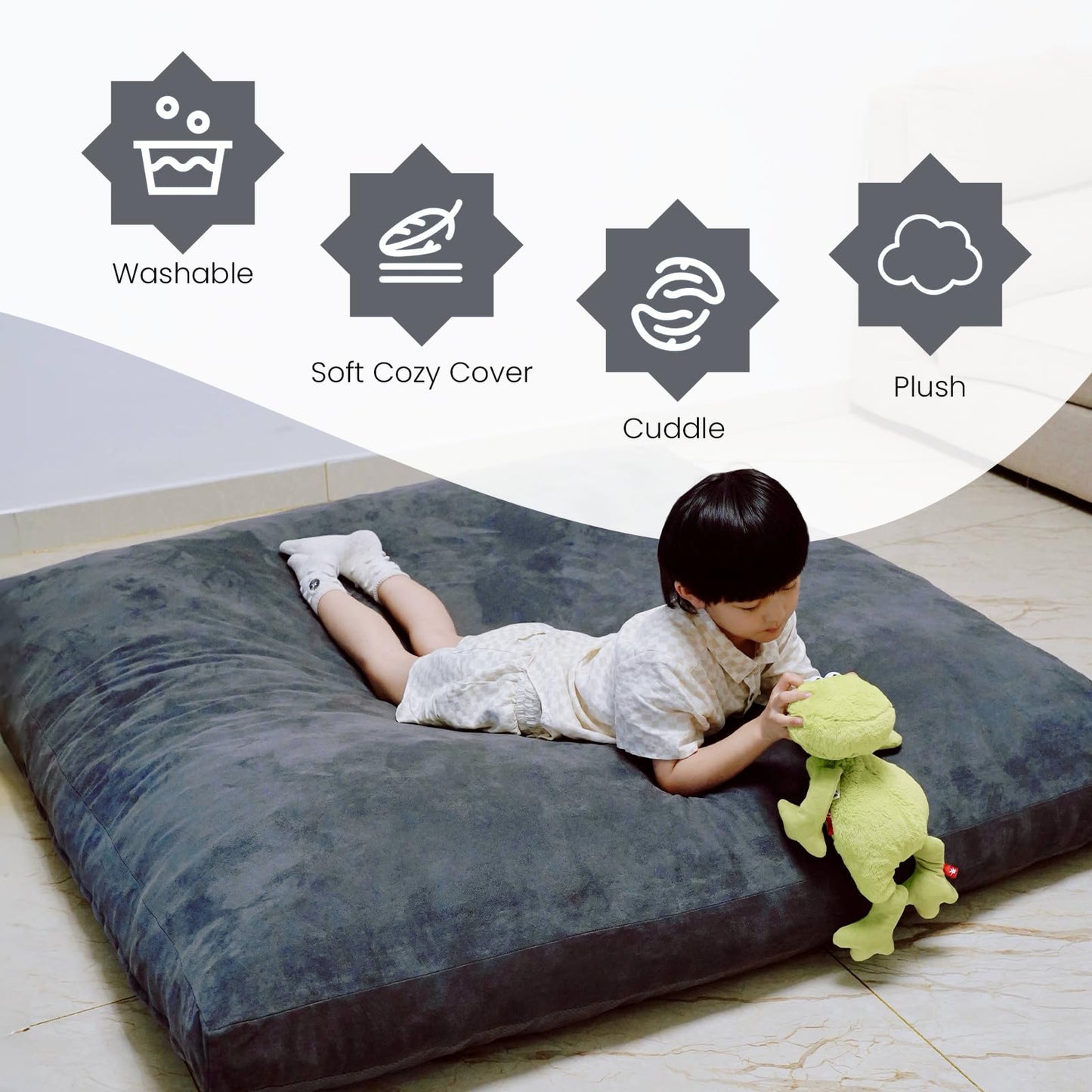 SENSORY4U Crash Pad for Kids Sensory Crash Pad with Foam Blocks - XL (5 Foot X 5 Foot) Grey - for Sensory Gym Room with Washable Cover