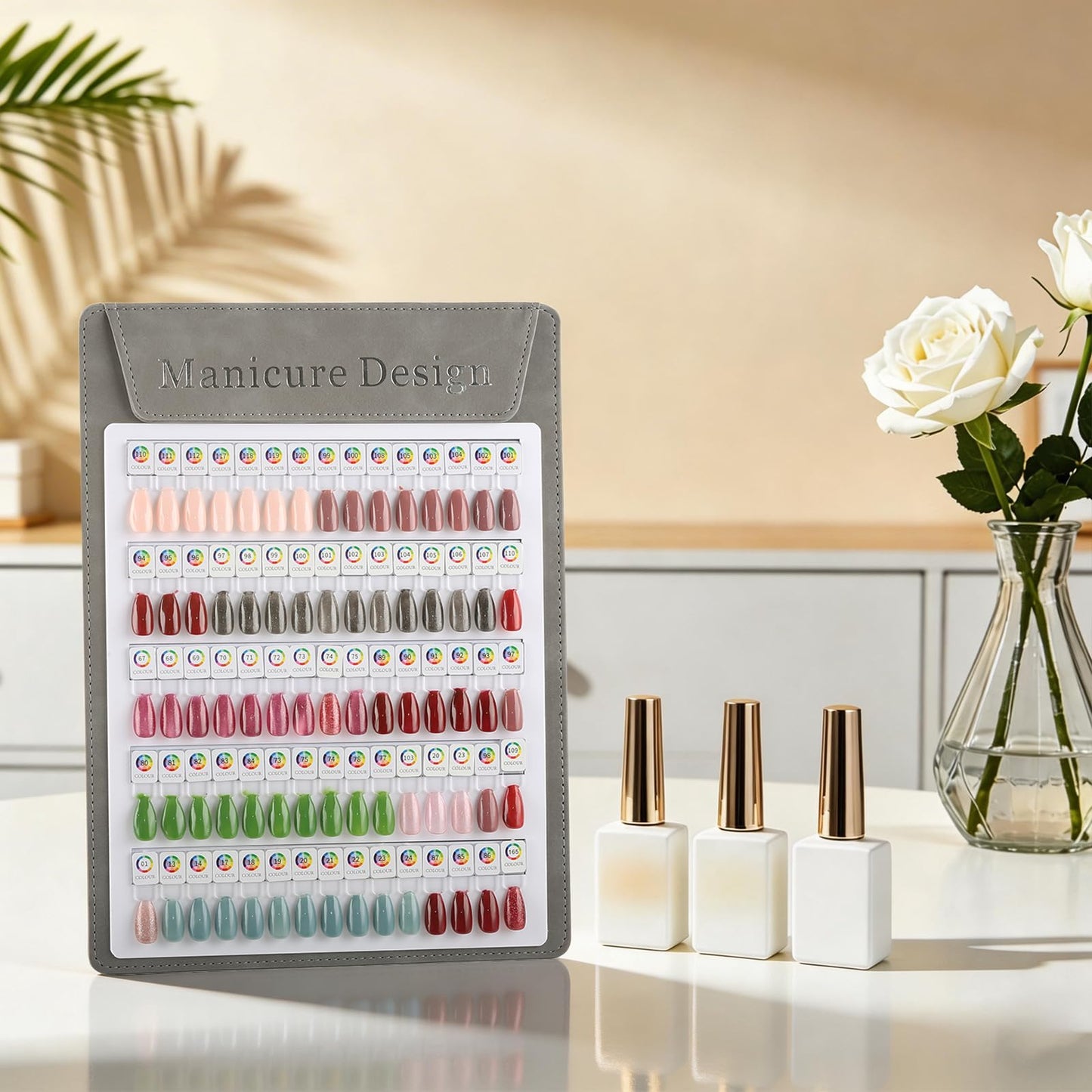 C12rtive 75 Magnetic Nail Color Display Board,96 PCS Magnetic Nail Tips with 1-200 Number Stickers,Professional Manicure Color Chart Swatches Book(Grey)