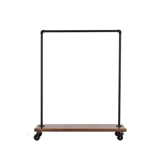 Industrial Pipe Rolling Clothing Rack with Solid Wood Shelf on Wheels by William Robert's Vintage