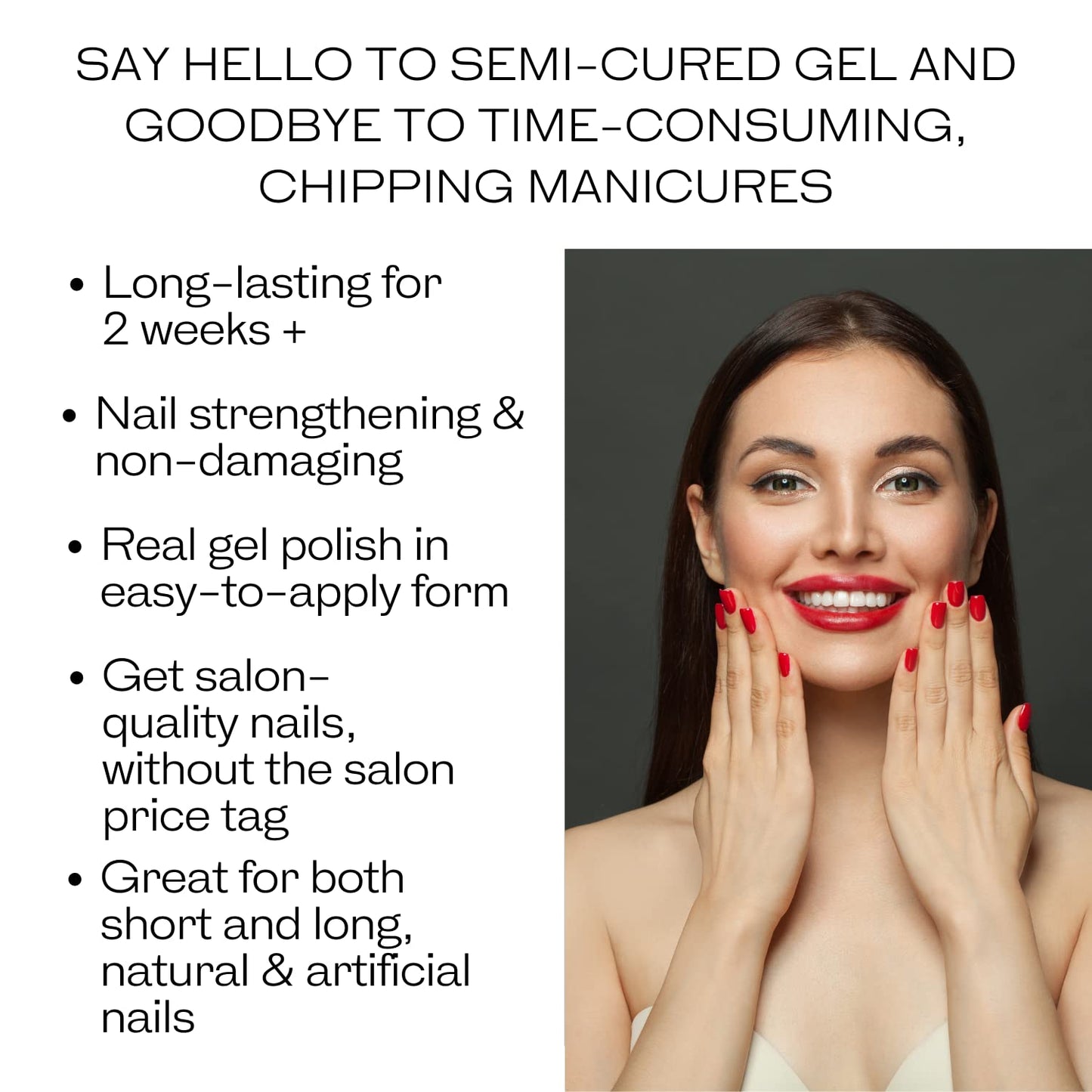 ALICE & BELLA Semi Cured Gel Nail Strips-20 PCS Solid Black Nail Strengthening Gel Stickers, Use with UV Light Lamp, Salon Quality Manicure Wraps (Glossy Solid Black)
