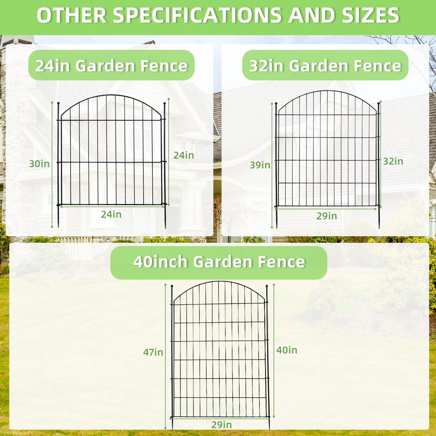 Decorative Garden Fence 24in (H) x20ft (L), 10 Pack No Dig Fence Animal Barrier for Dog, Arched Flower Bed Edging, Wire Border Panel Fencing for Yard Patio Outdoor Decor