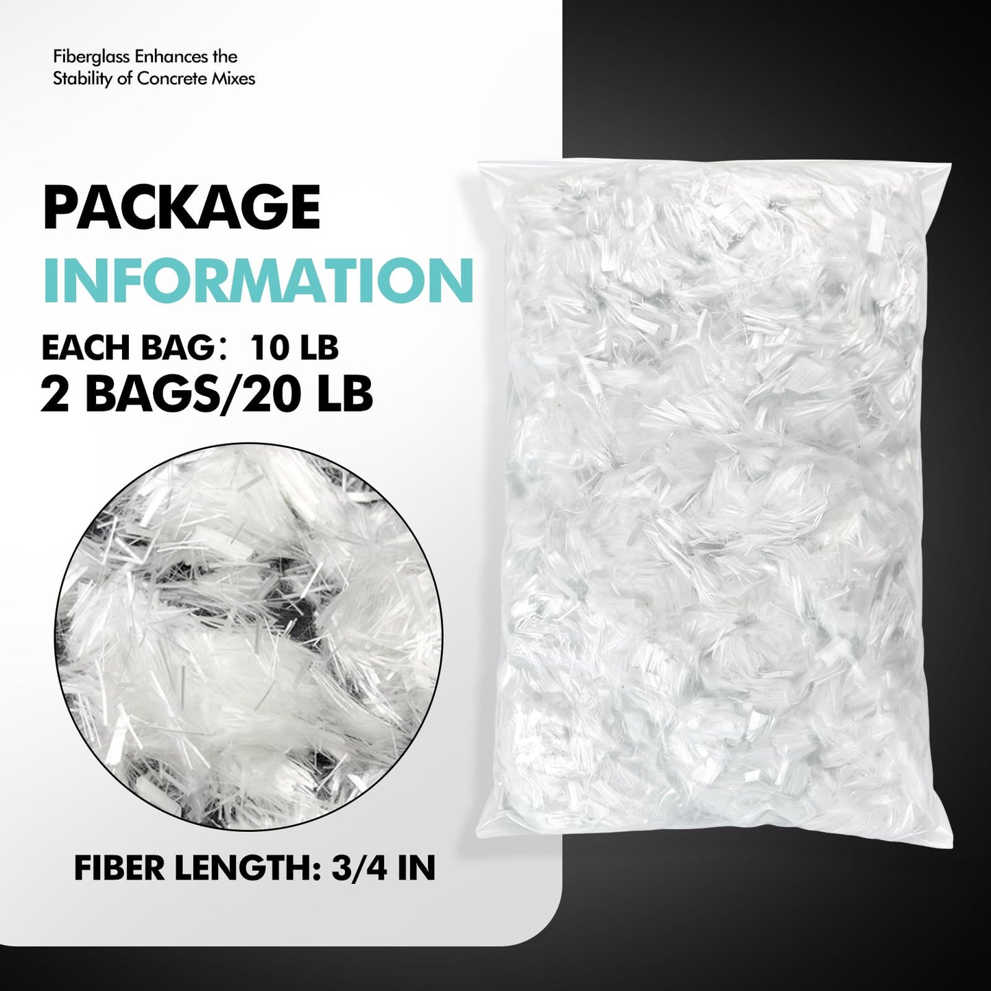 2 Pcs 20 Lb 3/4'' (19 mm) Fiberglass for Concrete Cement Mortar Mix, AR Glass Chopped Strand Fiberglass for Reinforcing Concrete Building Walls and Garden Floors
