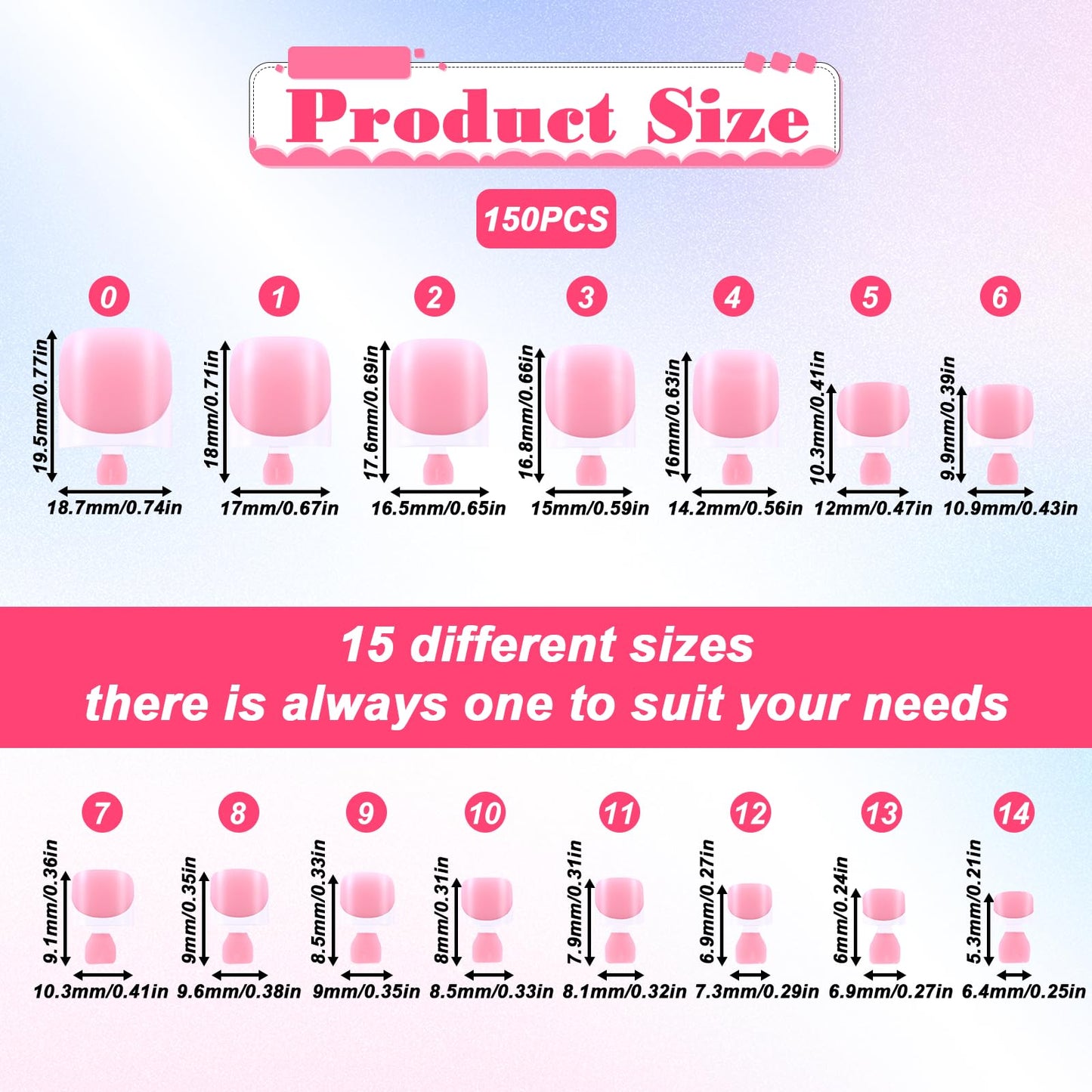 150 Pcs French Tip Toe Nail Press Ons,Toe Nail Tips Square Toenail Presses Ons Full Cover Fake Toenails Press On Toenails for Women Pedicure Decor,15 Sizes(Mauve)