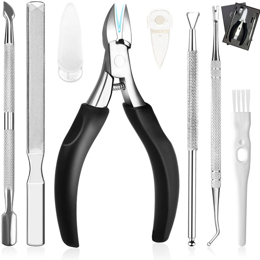 Pingispower Toenail Clippers for Seniors & Thick Nails, 8PCS Professional Heavy Duty Ingrown Toenail Removal Kit with Pedicure Tools, Sharp Blade, Long Handle & Storage Case