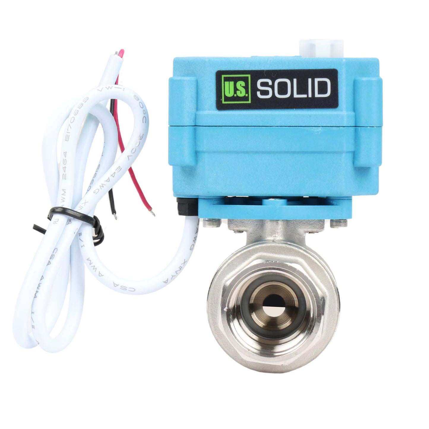 U.S. Solid Motorized Ball Valve 3/4 in IP67 Stainless Steel 110-230V Full Port NPT 2-Wire Auto Return Normally Open with Waterproof Cover
