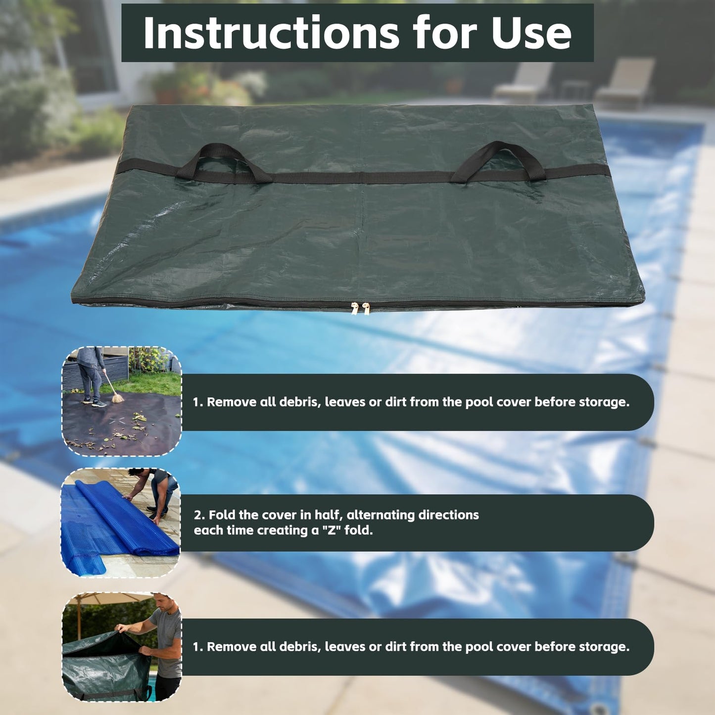 YEXEXINM Pool Safety Cover Stowaway Bag with 4 Carry Handles 48x57 Inch Waterproof Heavy-Duty Pool Cover Storage Bag Pool Cover Stowaway Bags for Winter Pool Covers & Safety Covers Packing