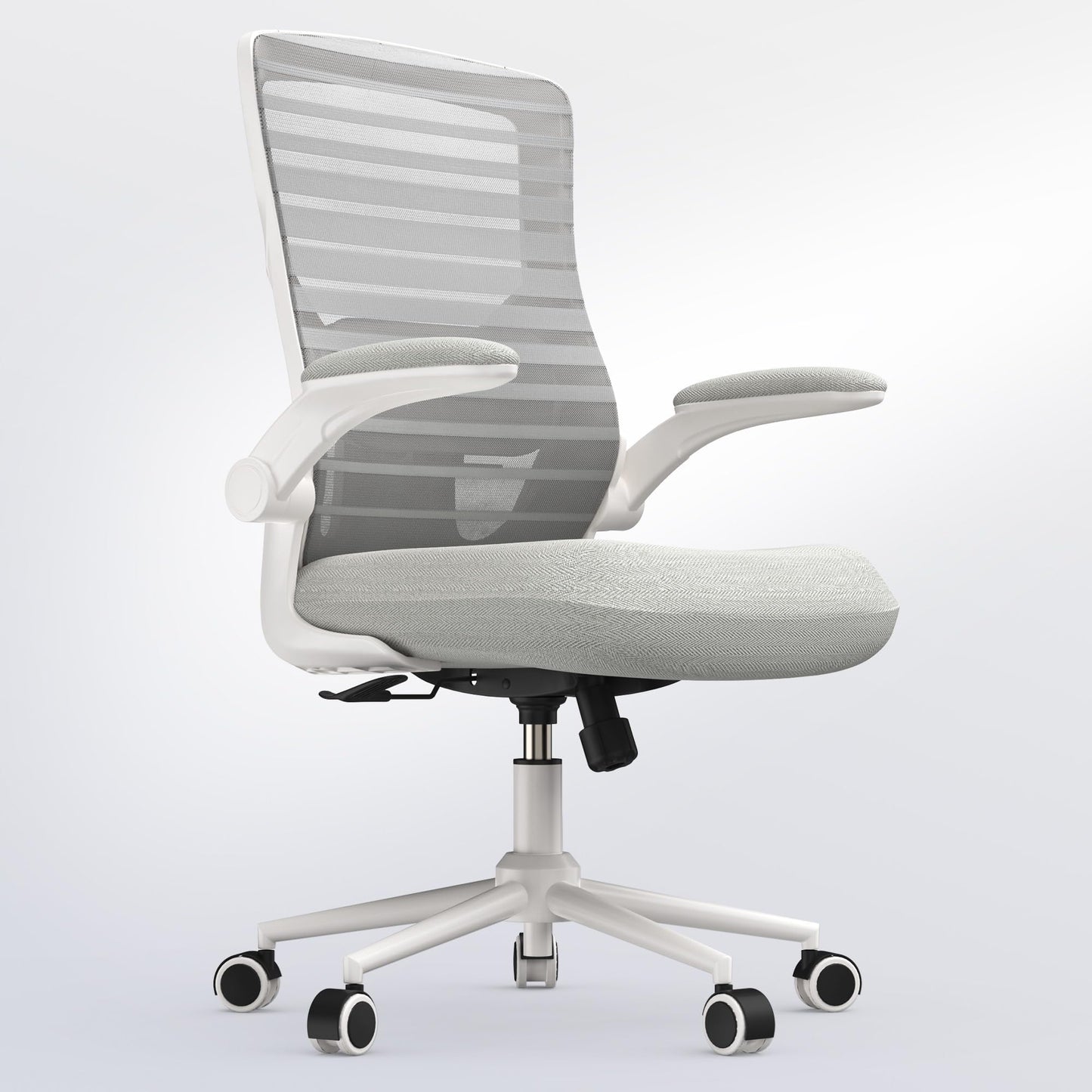 QLTPLUS Office Chair for Long Hours & Lower Back Pain Relief – 4" Thick Molded Foam Cushion, Enhanced Lumbar Support, Flip-up Armrests, Light Gray