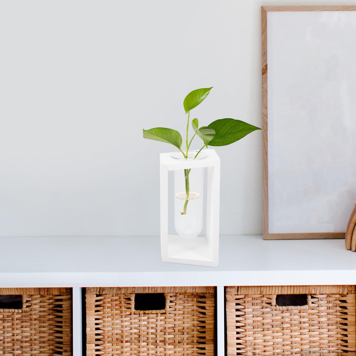 TOPPERFUN Test Tube Glass Planter with White Wood Rack, Small Hydroponic Vase for Indoor Plant Propagation and Home Décor, Creative Terrarium Tube for Succulents and Greenery