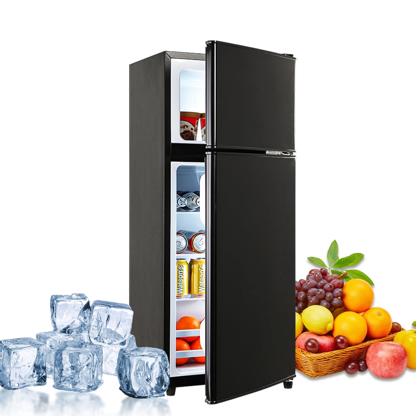 EUASOO KB FLS-80-Black 3.5Cu.Ft Compact and Small Refrigerator with Freezer, Retro Fridge with Dual Door, 7 Level Adjustable Thermostat for Garage, Dorm,Bedroom, Office, Apartment, Black