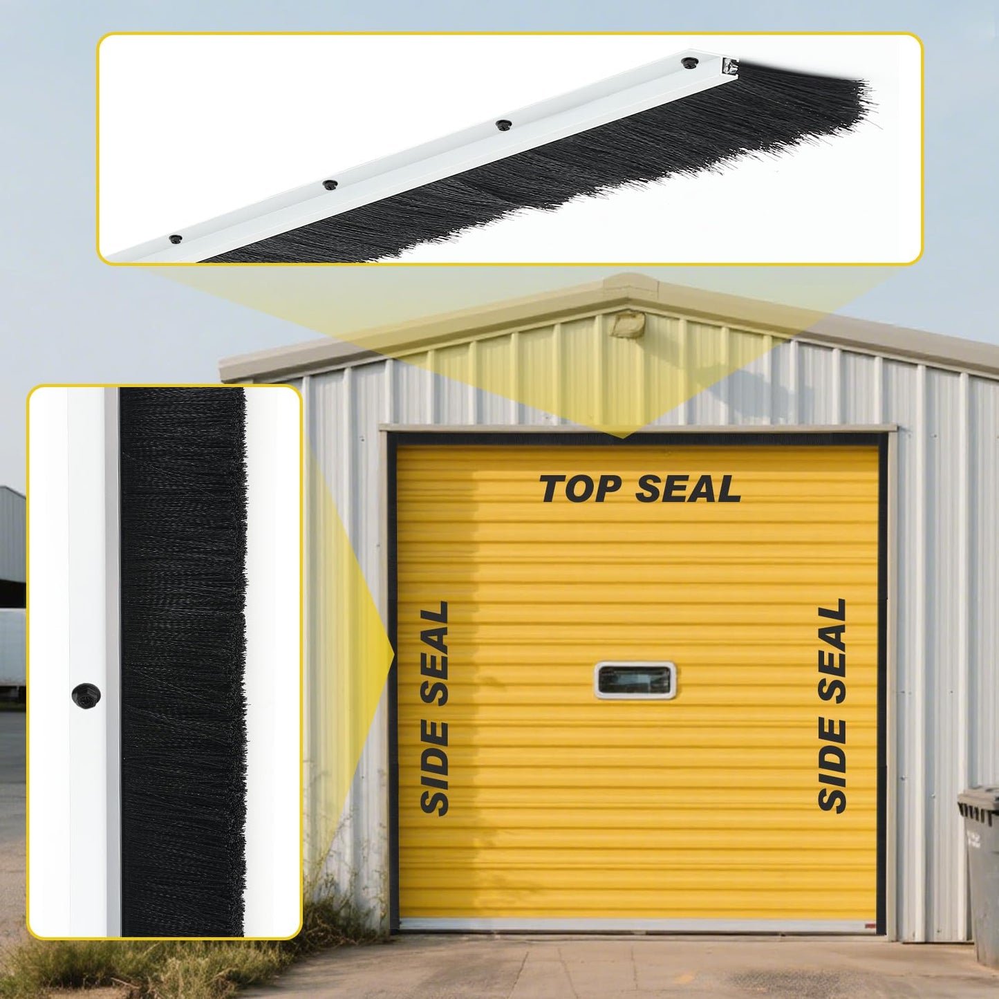 DoubleFill 10 x 10 ft Garage Door Brush Seal Kit, 3 Inch Roll up Door Seal with Aluminum Track, Heavy Duty Nylon Brush for Commercial Doors, Warehouse Barn, Energy Saving, Pest Proof, Black