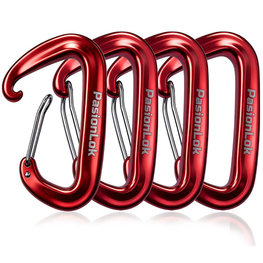 PasionLok Carabiner Clips Heavy Duty 12KN, 4 Pack Aluminum Carabiner Keychain, Small D Ring Hook for Hammock Camping Essentials, Backpack Key Ring Clip, Dog Leash, Multi Color