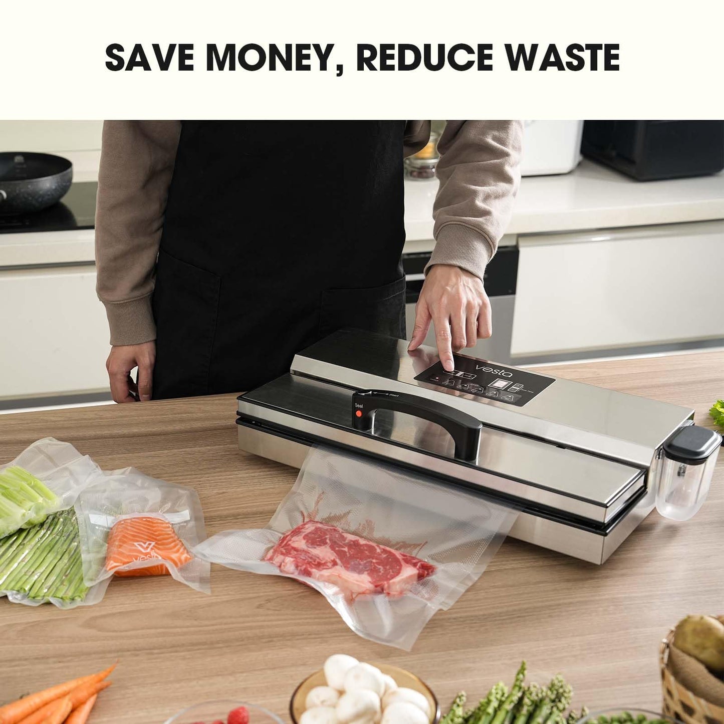 Vesta Precision 16'' Commercial Vacuum Sealer Machine for Moist Foods, 95kPa Heavy Duty Meat Sealer with Dual Vacuum Pumps & Auto Cooling, Adjustable Sealing and Vacuum Time Control, Stainless Steel