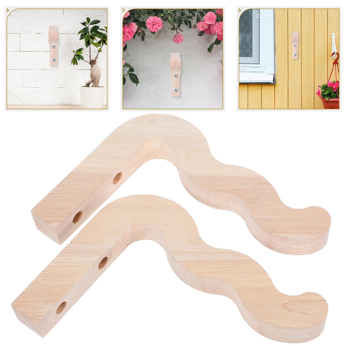 DOITOOL 2pcs Wall-Mounted Wood Flower Pot Hanging Hooks for Indoor Outdoor Garden Planter Brackets Lantern Wind Chime Support