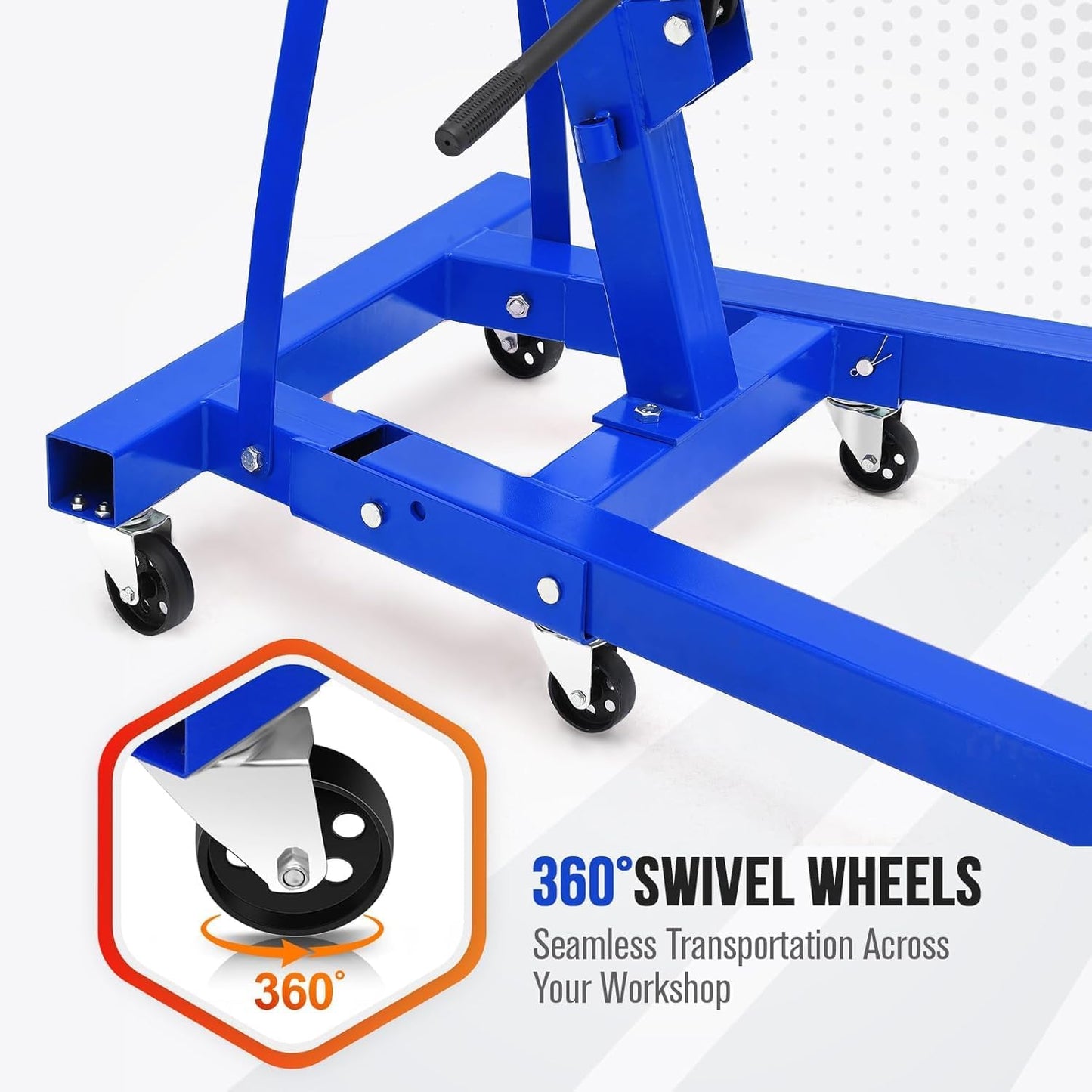 GarveeTech 2 Ton Folding Engine Hoist, Cherry Picker Engine Hoist, 4400 LBS Heavy Duty Hydraulic Shop Crane with Telescopic Boom and 6 Casters Engine Lifter for Automotive Repair