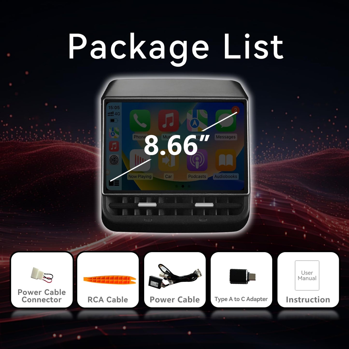 8.66 Rear Entertainment Display Compatible with Tesla Model 3 2019-2023 &Y 2019-2024 Rear display Screen CarPlay HD Video Second Row Back Seat TV monitor Supports AC Control Seat Heating & Adjustment