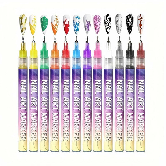 MTSXDYT 12 Colors Nail Art Pens Set, New DIY Nail Art Marker Drawing Painting Liner Pen, 3D Quick-Dry 0.5MM Nail Polish Pens, Graffiti Dotting Pen for Nails Art Design Manicure Nail DIY Decoration