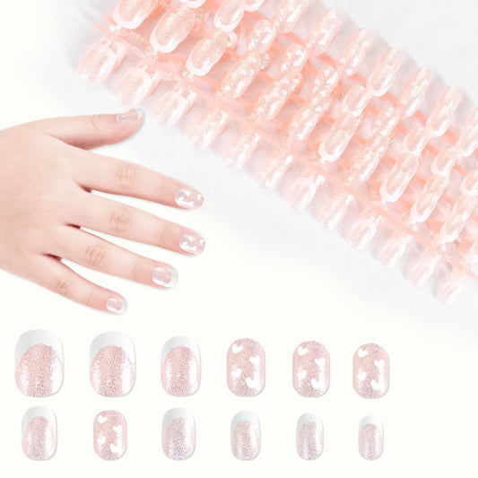 SIUSIO 120pcs 5 Pack Children Acrylic Fake Nails Press on Full Cover Short False Nail Art Kits Set Surprise Gift for Kids Little Girls Women - Glitter Hearts