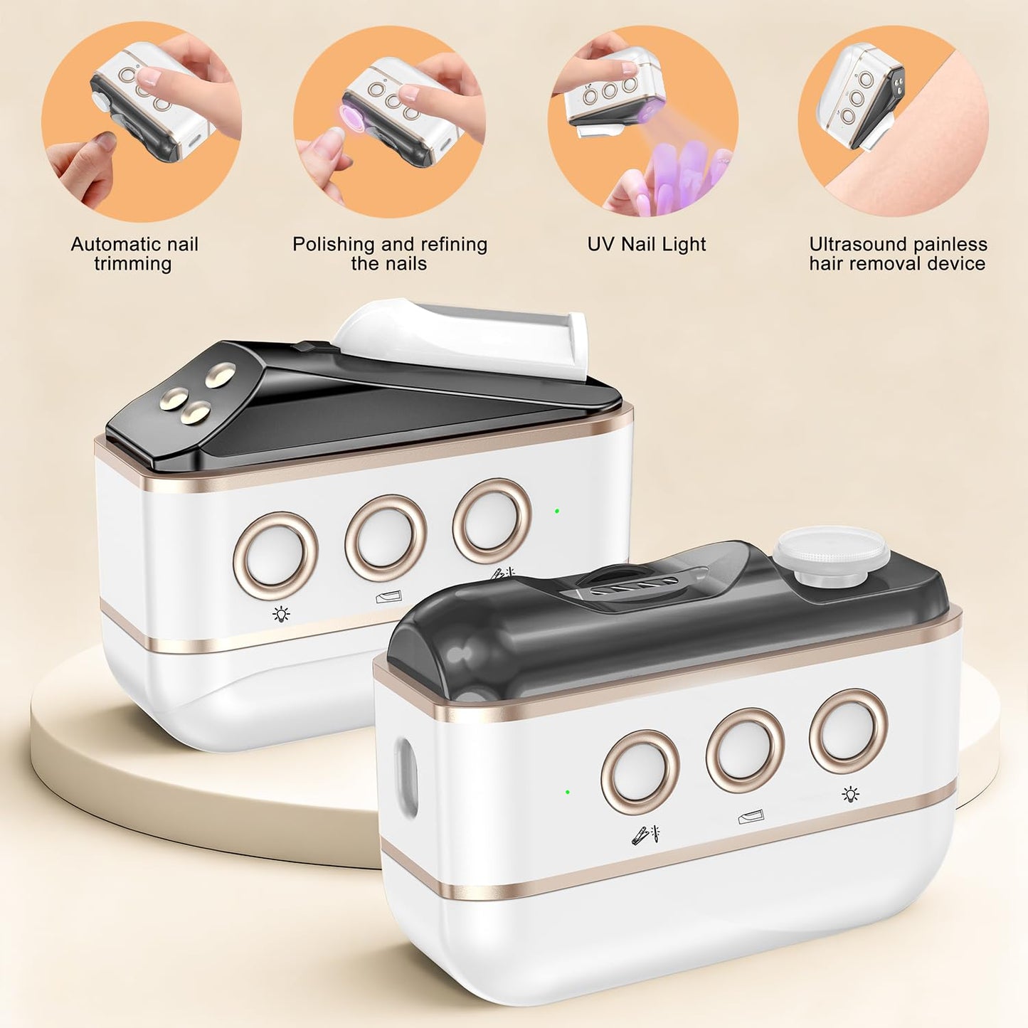 Upgrade Electric Nail Clippers - 5 in 1 Automatic Nail Trimmer with LED Light, Nail Polisher & Storage Box, Rechargeable Cordless Electric Nail Clippers for Baby Adult (White)