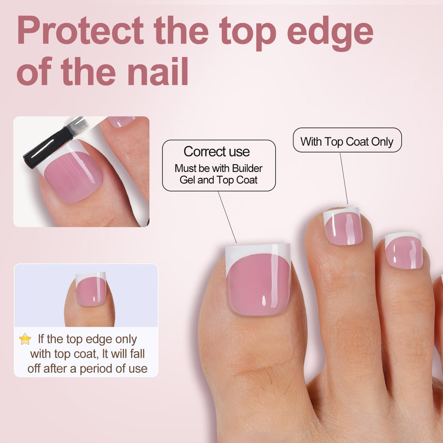 Misssix French Tip Press on Toe Nails, 300PCS French Square Toe Nail Tips, Soft Gel False Toenail, Acrylic Soak off Fake Toe Nails for Women Nail Art DIY 15 Sizes