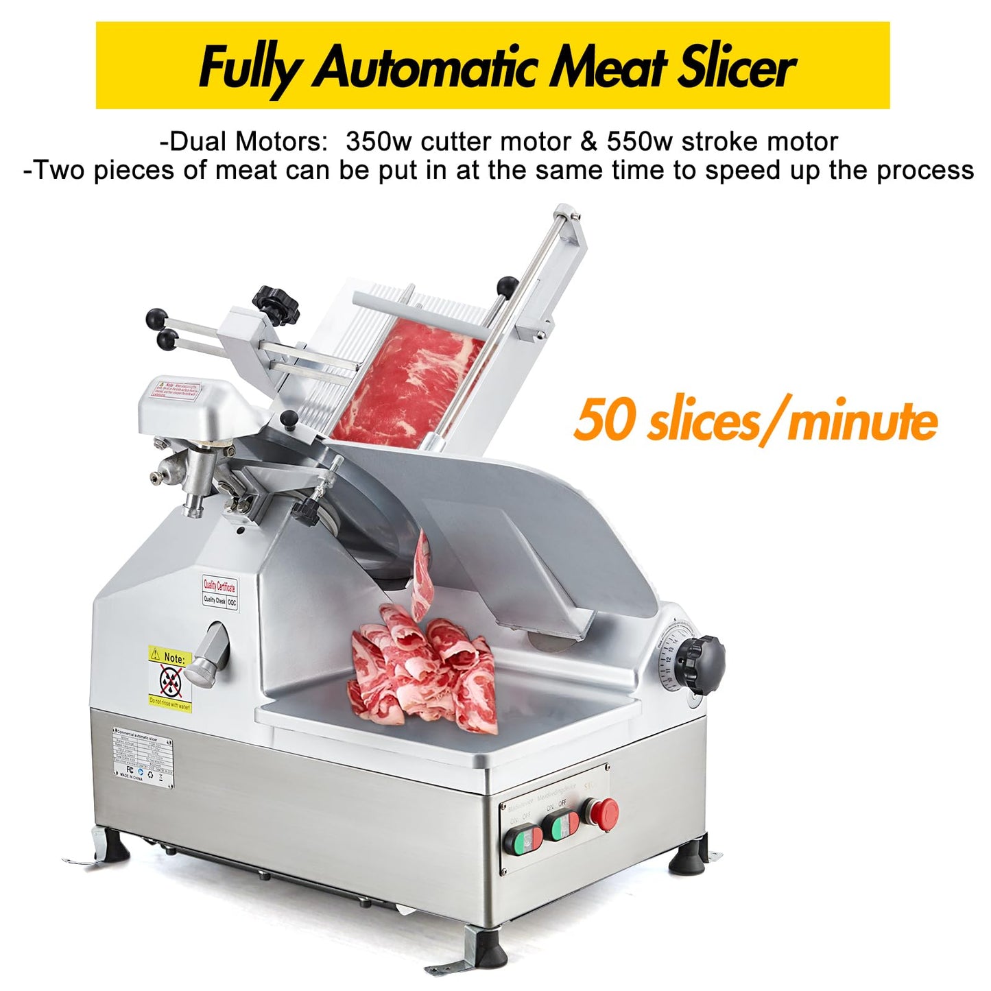 Commercial Meat Slicer, Electric Deli Slicing Machine,Electric Deli Slicing Machine with 12" Blade,Adjustable Thickness 0-15Mm, Low Noise Food Cutter for Restaurant and Home