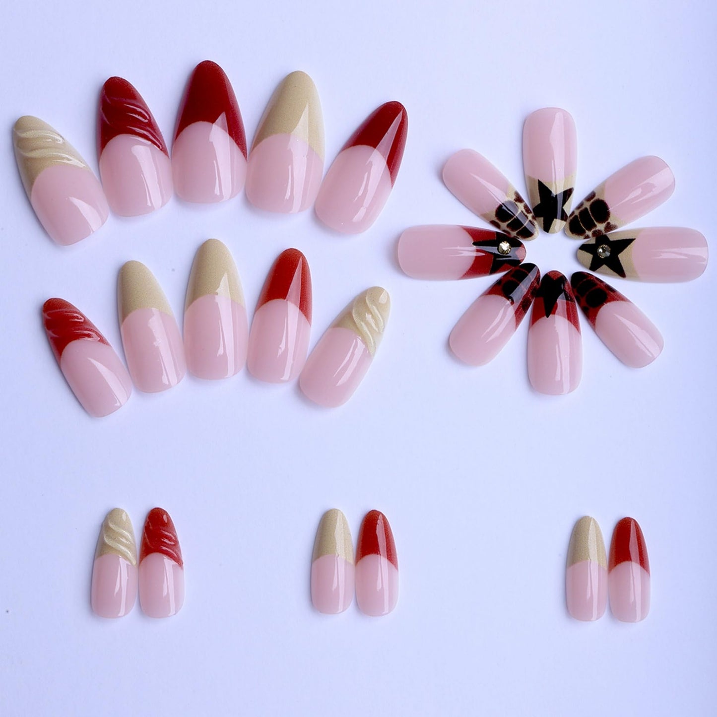 Octoswave Almond Press on Nails Medium Fake Nails French Artificial Nail Brown Stick on Nail for Women 24pcs