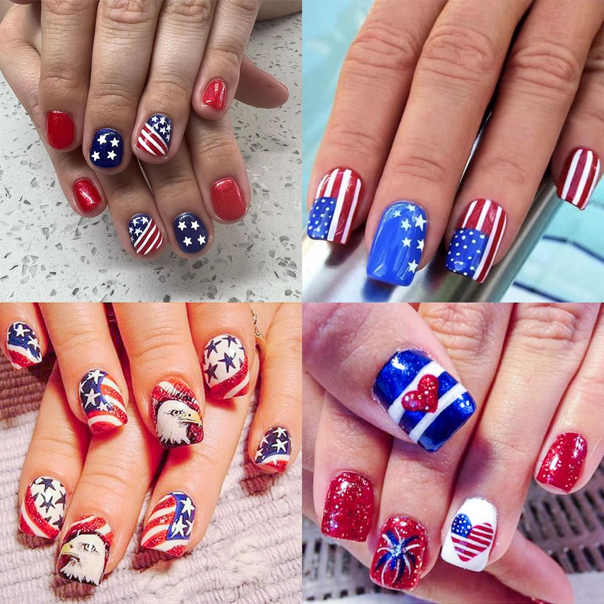 6Pcs Independence Day Nail Art Stickers Patriotic American Flag Heart Balloon Fireworks Nail Design 4th of July Nail Stickers 3D Self-Adhesive Star Nails Decals Decoration for Women DIY Nail Supplies