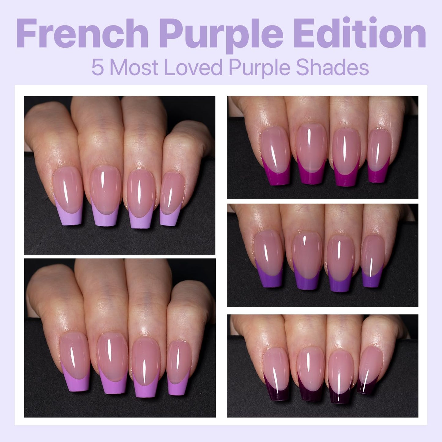 SXC Cosmetics French Tip Press On Nails – Purple Series, Short Coffin, X-Pro Tips Starter Kit | 160PCS, 16 Sizes, 5 Styles, Beginner-Friendly