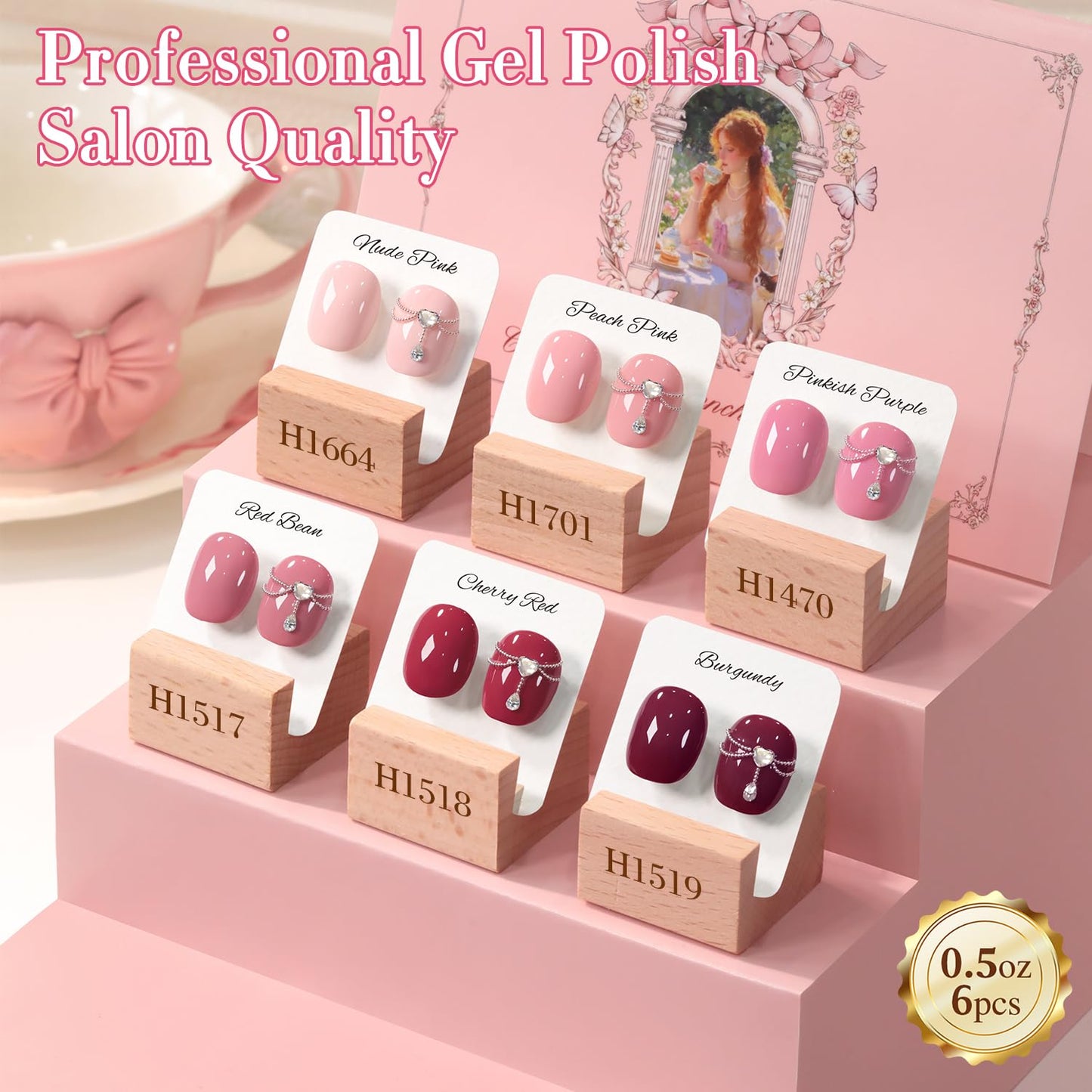 Double Rhythm 6 Pcs Hema Free Gel Polish Set 0.50 OZ Same Color Same Bottle Soak Off Neutral Natural Milky Gel Polish Kit Nail Art Manicure Salon DIY (Nude Pink Rose Burgundy-H6-3)