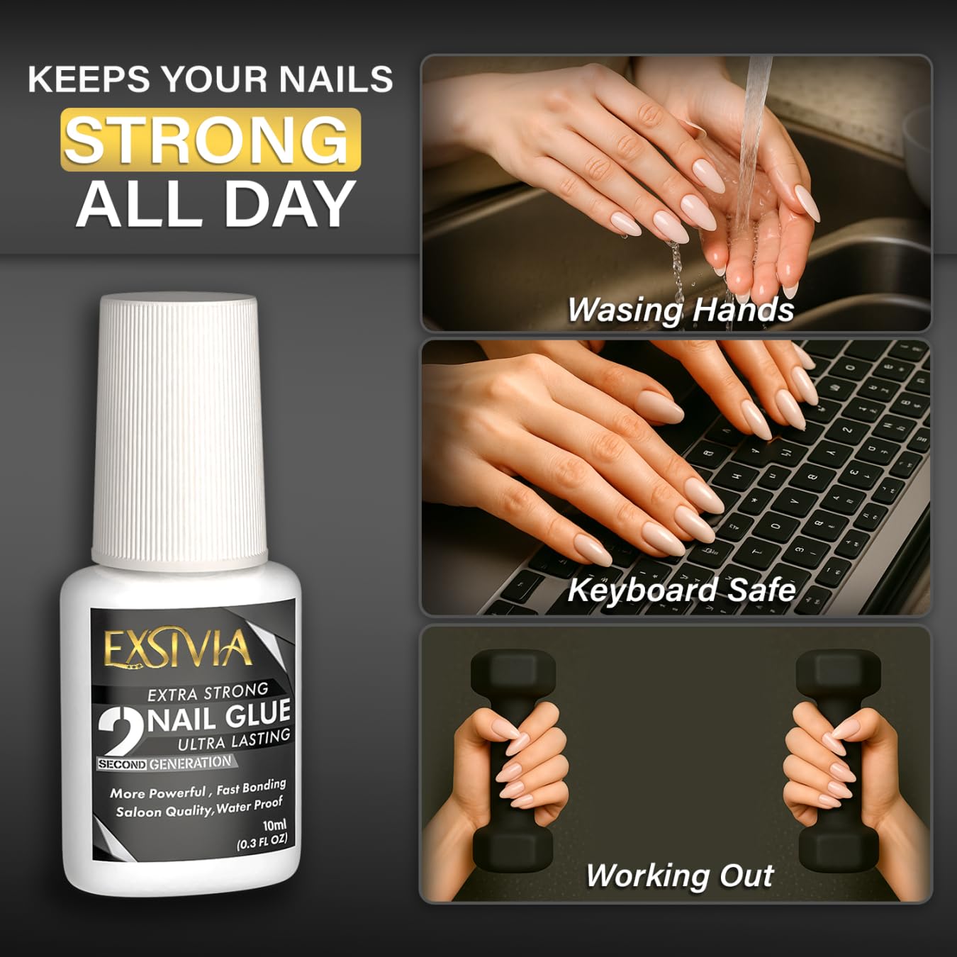Super Strong 2nd Generation Nail Glue (10ml) & Acetone-Free Remover (50ml) with Cuticle Pushers, Essential Press-On Nail Kit, Quick Dry, Long-Lasting Bond, No UV Lamp Needed