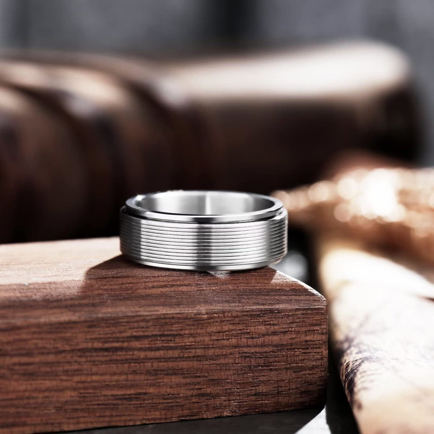 King Will Mens Silver 8mm Groove Spinner Rings Stainless Steel Anxiety Fidget Ring for Women Men Polish Thin Line Groove Wedding Band Fidget Ring Matte Brushed Comfort Fit 13