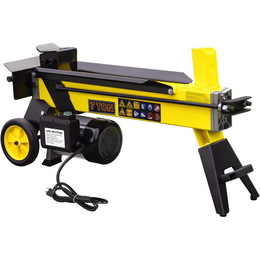 PPOLB 7 Ton Electric Wood Splitter, 15Amp Hydraulic Log Splitter, Portable Electric Log Splitter for Firewood, Compact Horizontal Wood Splitter for Backyard, Garage, Cabin - Yellow