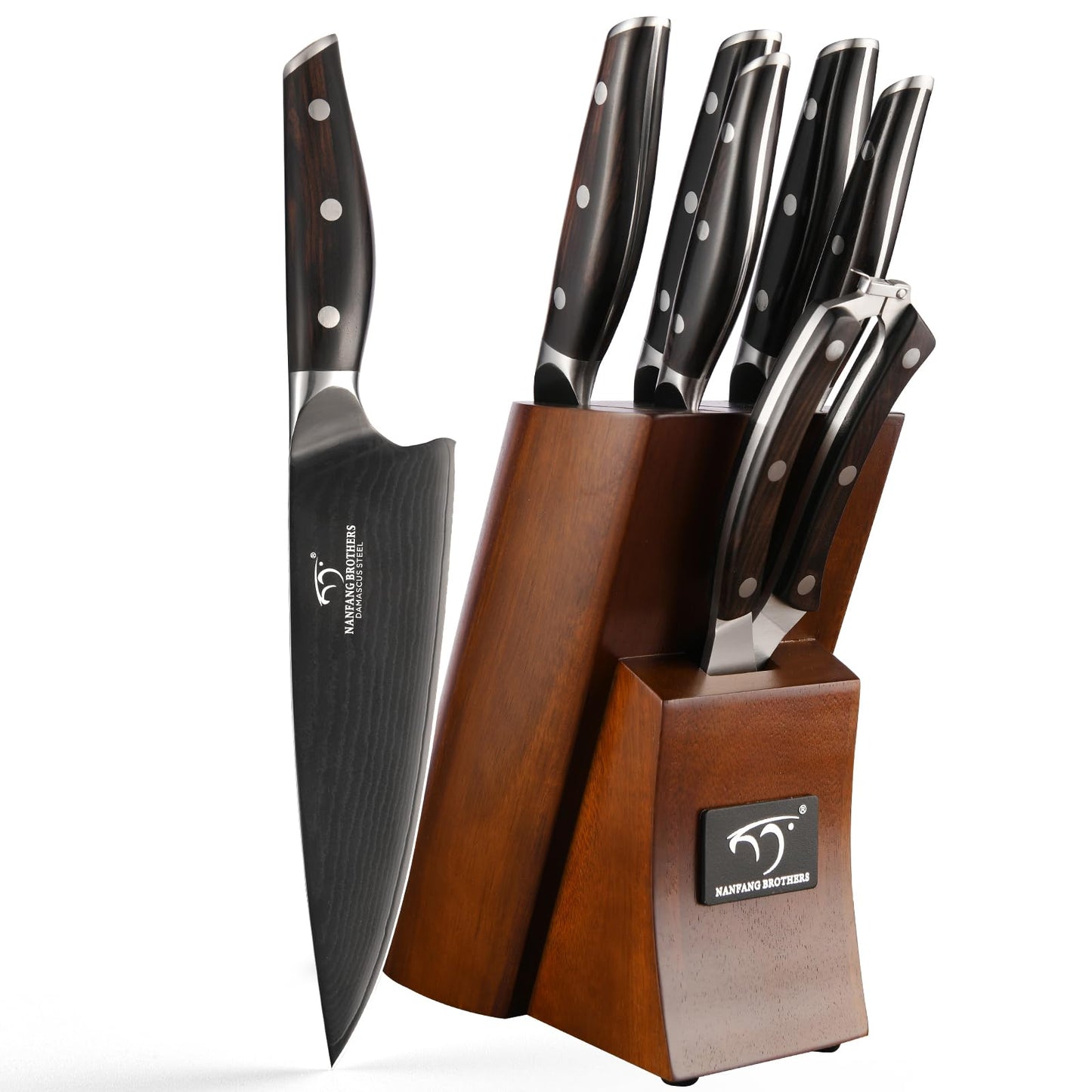 7-Piece Damascus Knife Set with VG10 Core Blades, 67-Layer Damascus Steel, Black Titanium Coated Kitchen Knives for Polished Ebony Wood Handle for a Comfortable, Ultra Sharp Chef Knife Set