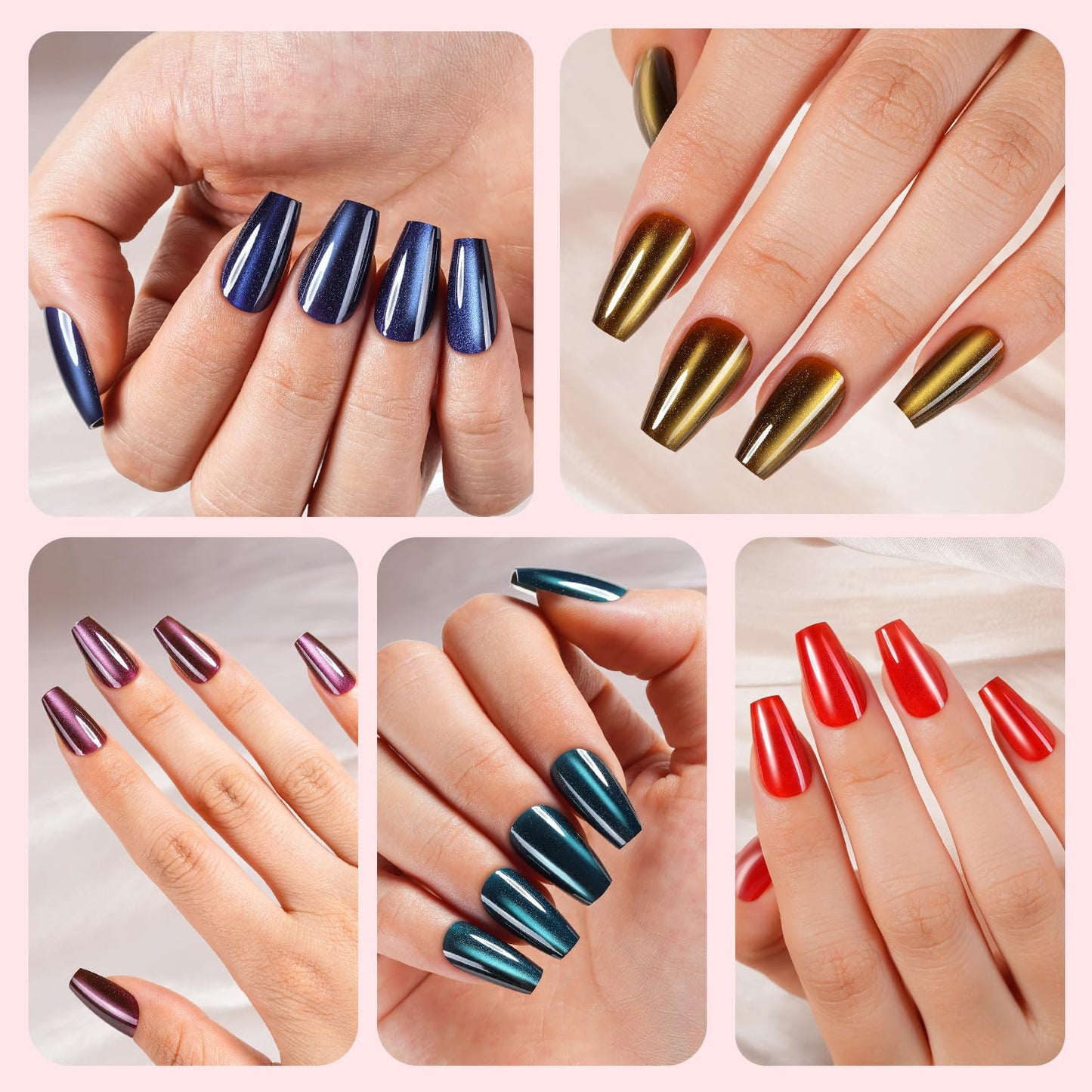 Plauva Cat Eye Press on Nails, 300Pcs Short Coffin Cat Eye Nail Tips, Glossy Glitter Soft Gel Fake Nails for Women and Girls Stick On Nails in 15 Sizes