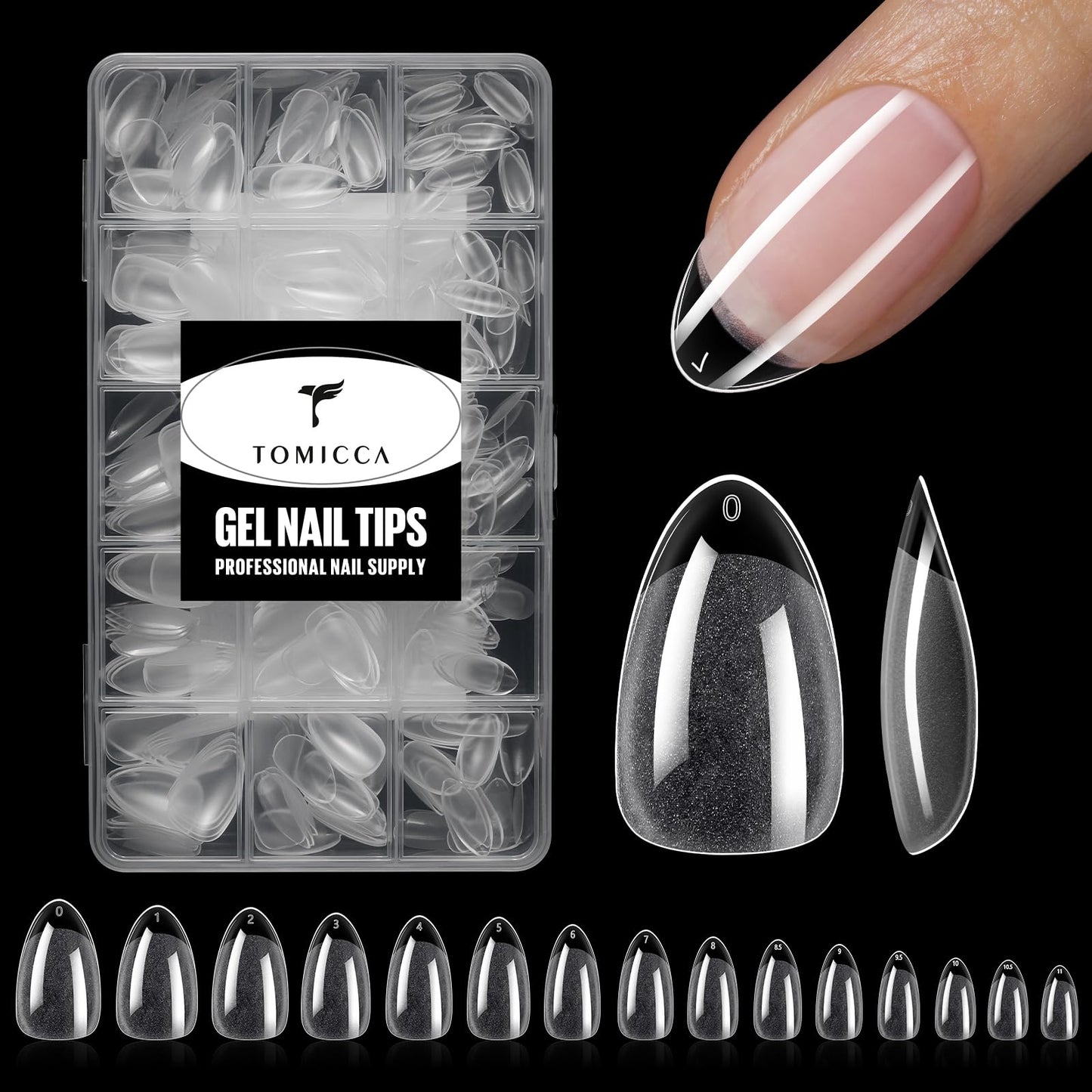 TOMICCA Short Almond Nail Tips, Pre-Shaped Half Matte Clear Full Cover Nail Extension Tips, 240PCS 15 Sizes, Gel Nail Tips for Acrylic/Gel Extensions, Natural Look