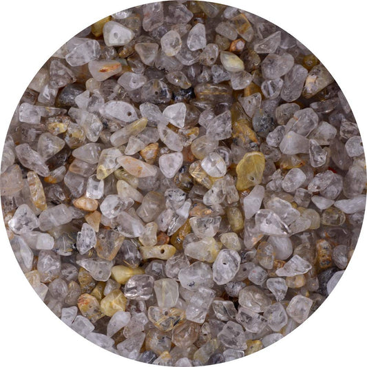 Natural Chip Stone Beads 5-8mm Rutilated Quartz About 400 Pieces Irregular Gemstones Healing Crystal Loose Rocks Bead Hole Drilled DIY for Bracelet Jewelry Making Crafting (5-8mm, Rutilated Quartz)