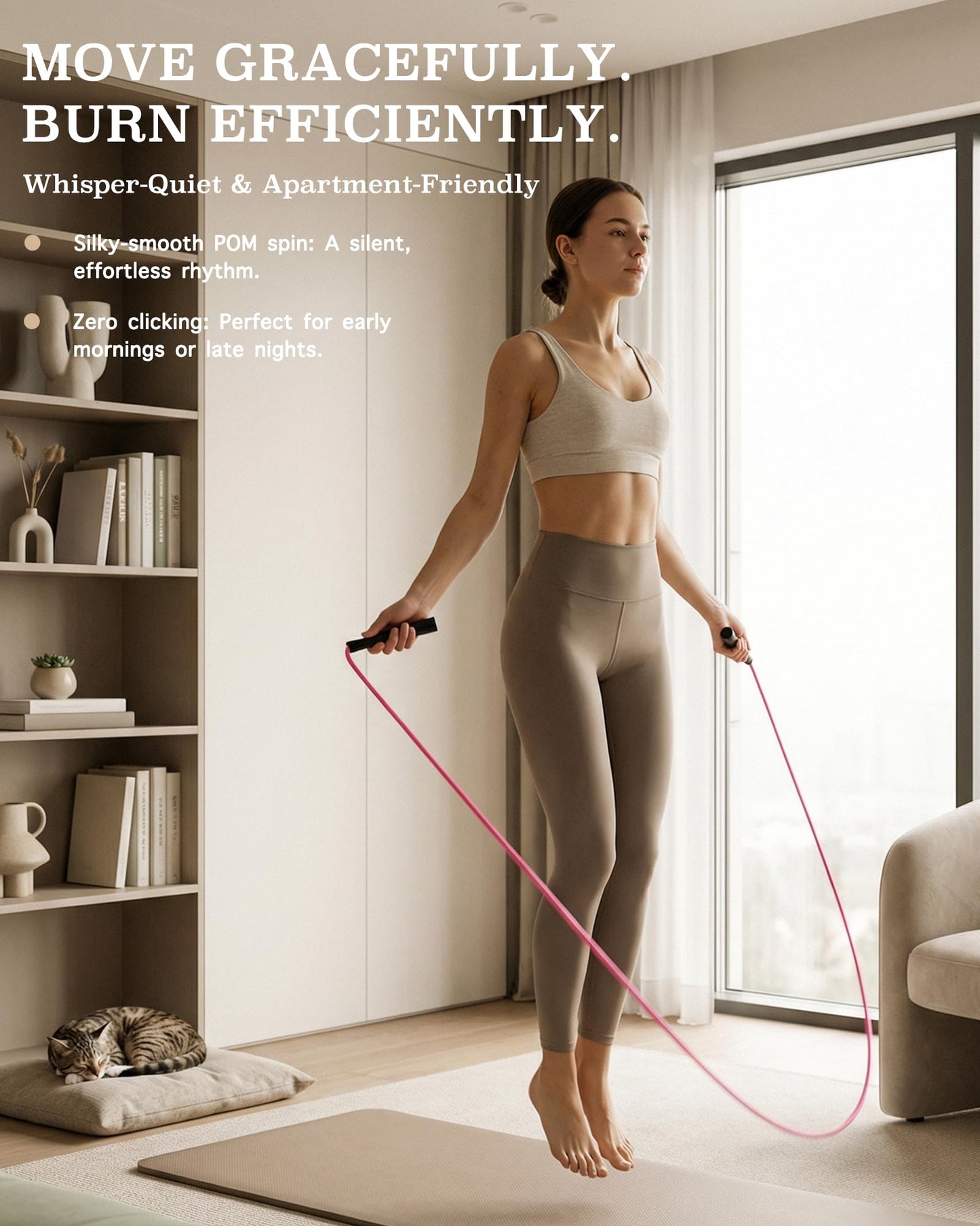 YUEDONG Aesthetic Jump Rope for Women - Apartment-Friendly Silent Rotation, Tangle-Free Weighted Skipping Rope with Ergonomic Grip, 5mm PVC for Home Workout, Cardio, Graceful Body Sculpting & Fat Loss (1, YELLOW, 5MM)