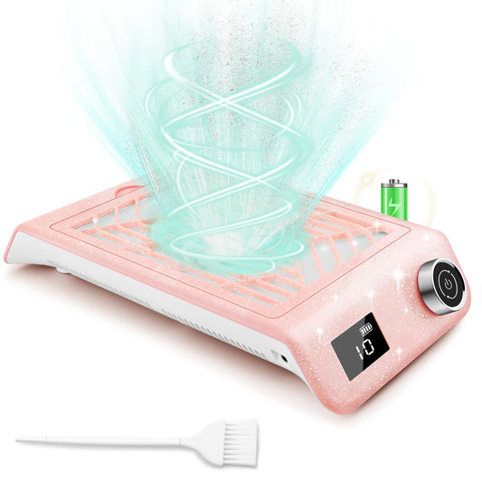 Kredioo Nail Dust Collector Rechargeable Professional 10 Speeds Nail Tech Must Haves, Reusable Filter, Large Vacuum Area, Quiet Turbo Fan, Cordless Portable, Pink