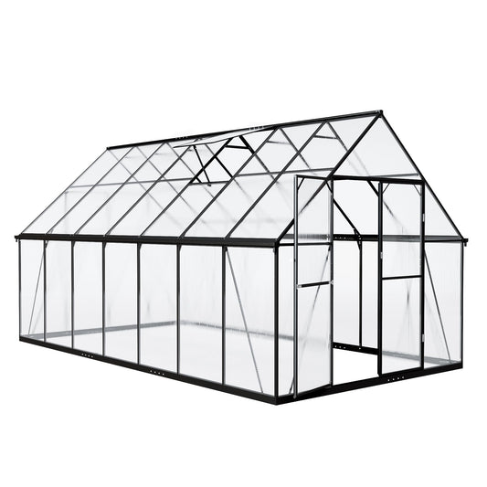 ASJMR 8×14 PC Outdoor Greenhouse, Green Houses for Outside with Aluminum Frame, Lockable Door & Adjustable Roof Vent - Heavy Duty Green Houses for Outside, Backyard, Garden, Patio Use (8×14)