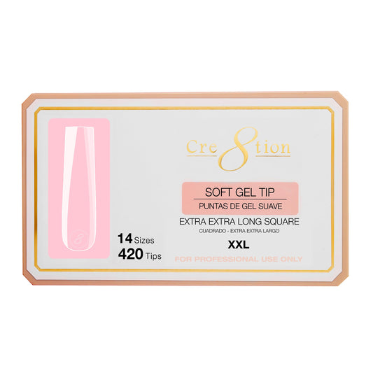 Cre8tion Soft Gel Nail Tips, Extra Extra Long Square Shape, 602 Tips in 14 Sizes (00-9) for Professional Nail Extensions
