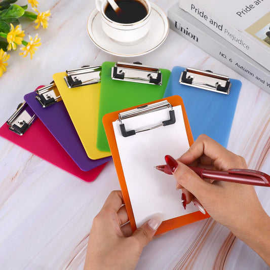 6 Pcs Mini Clipboard, Small Plastic Clipboards 4×6 Inch A6 Size Pretty Cute Notepads Pocket Clip Board for Offices, Hospitals, Restaurants, Teacher Doctor Offices (Set of 6 Colors)